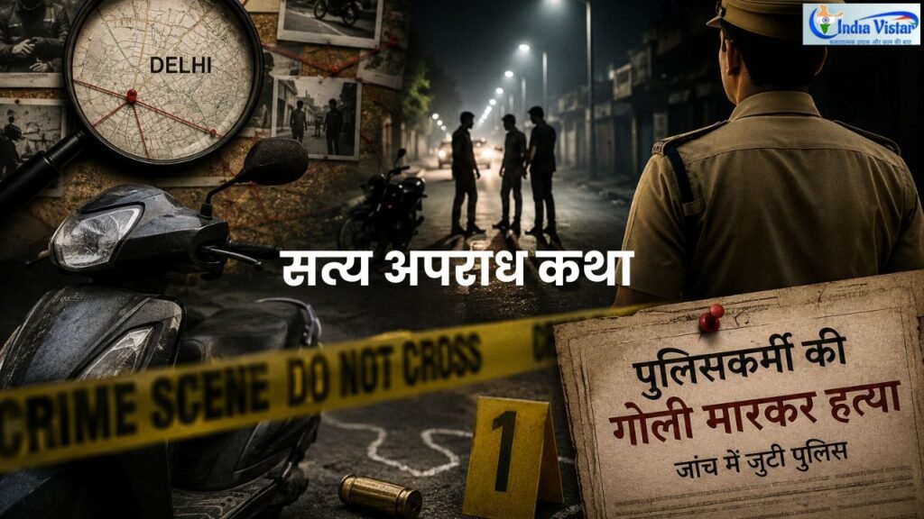 दिल्ली में पुलिसकर्मी की हत्या की जांच दर्शाती प्रतीकात्मक क्राइम सीन फीचर इमेज