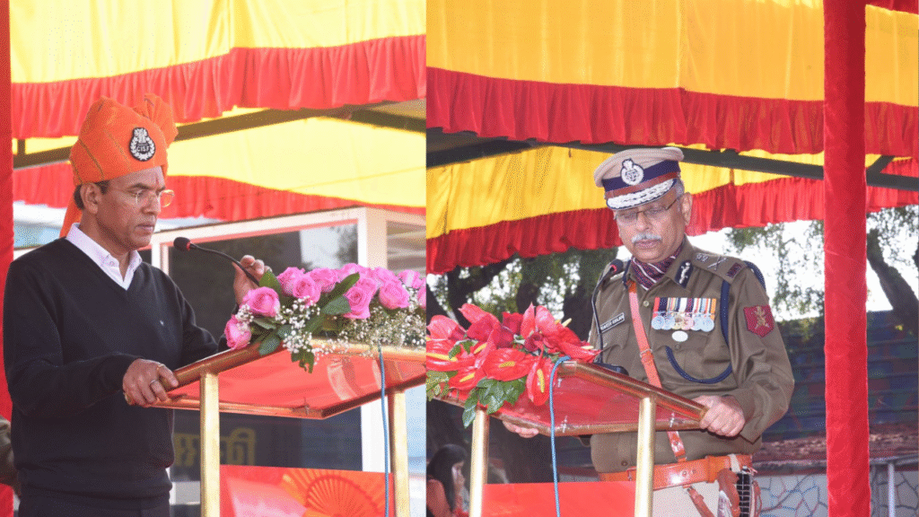Union Sports Minister Mansukh Mandaviya addressing CISF trainees at DeoliDG CISF Praveer Ranjan at Passing Out Parade RTC Deoli
