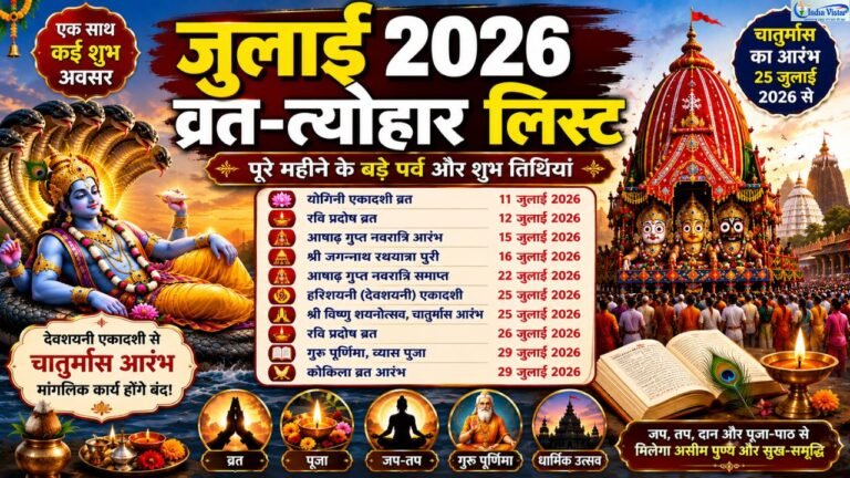 जुलाई 2026 व्रत-त्योहार कैलेंडर में देवशयनी एकादशी, जगन्नाथ रथयात्रा और गुरु पूर्णिमा