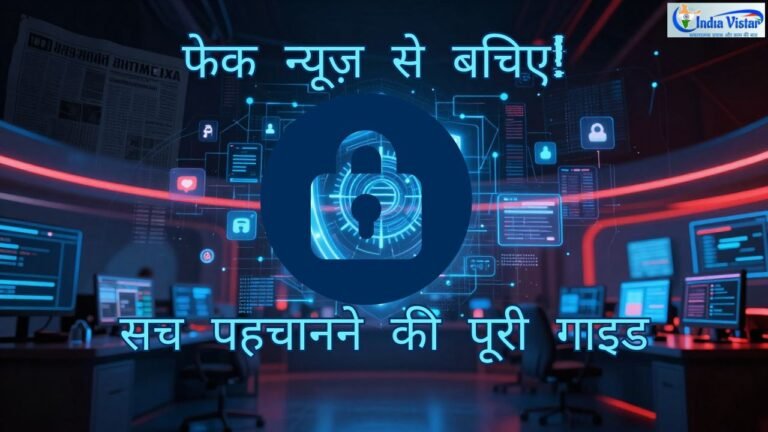 मोबाइल स्क्रीन पर वायरल फेक न्यूज़ और उसे रोकने का साइबर सुरक्षा संदेश