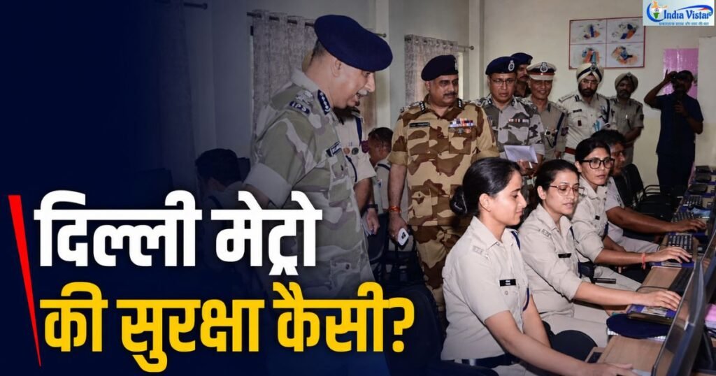शास्त्री पार्क ऑपरेशनल कंट्रोल सेंटर में दिल्ली मेट्रो सुरक्षा व्यवस्था की समीक्षा करते DG CISF प्रवीर रंजन और अन्य अधिकारी