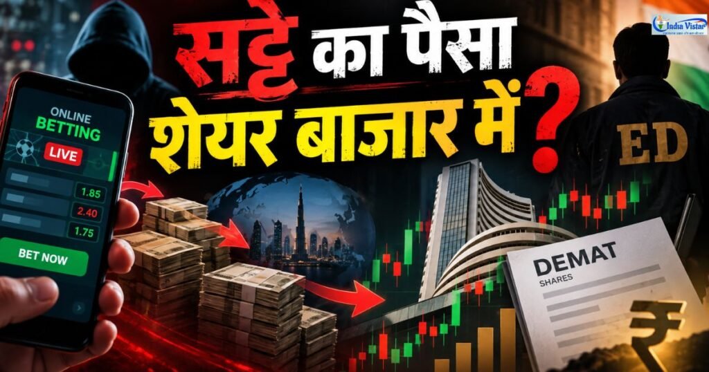 महादेव बेटिंग ऐप मामले में सट्टे के पैसे और शेयर बाजार के कथित कनेक्शन को दिखाती फीचर इमेज