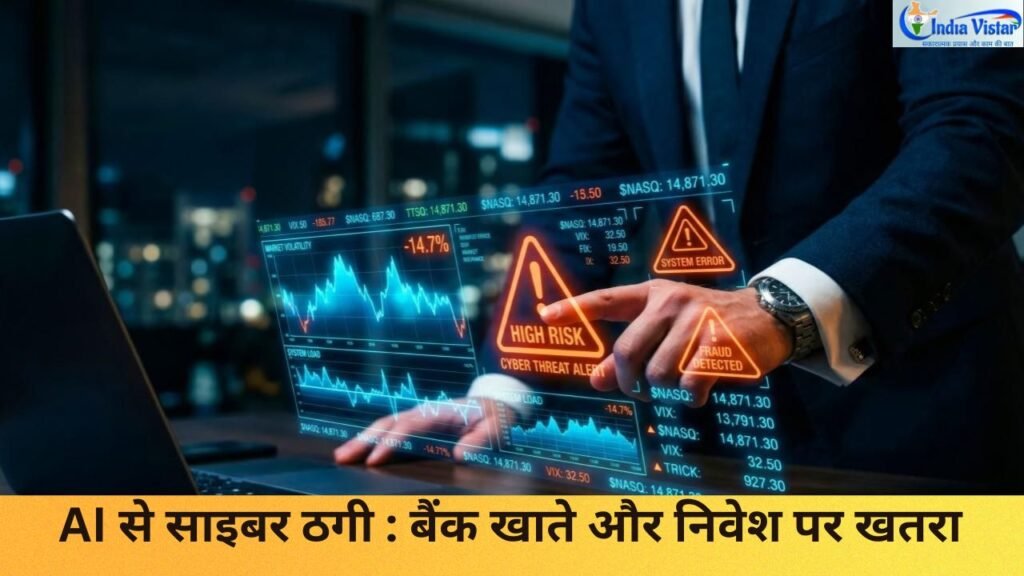 AI साइबर ठगी और शेयर बाजार की सुरक्षा से जुड़ा चित्र